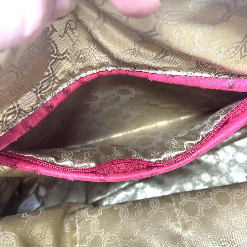 Ivanka Trump Ava Dome Satchel Pink Ostrich Embossed Handbag Gold Hardware Purse
